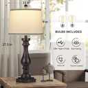 Cinkeda 27.5" Tall Table Lamp for Living Room,Farmhouse Vintage Bedside Nightstand Lamp with USB C+A Ports & AC Outlet,3-Way Dimmable Touch Control Retro Black Lamp for Bedroom,Single Black