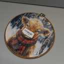 Fewgb Winter Christmas Highland Cow Round Wall Art Decor Framed, Rustic Farmhouse Canvas Wall Art Prints Picture, Vintage Cottagecore Hanging Room Decor Artwork for Gallery Bedroom Kitchen 10x10