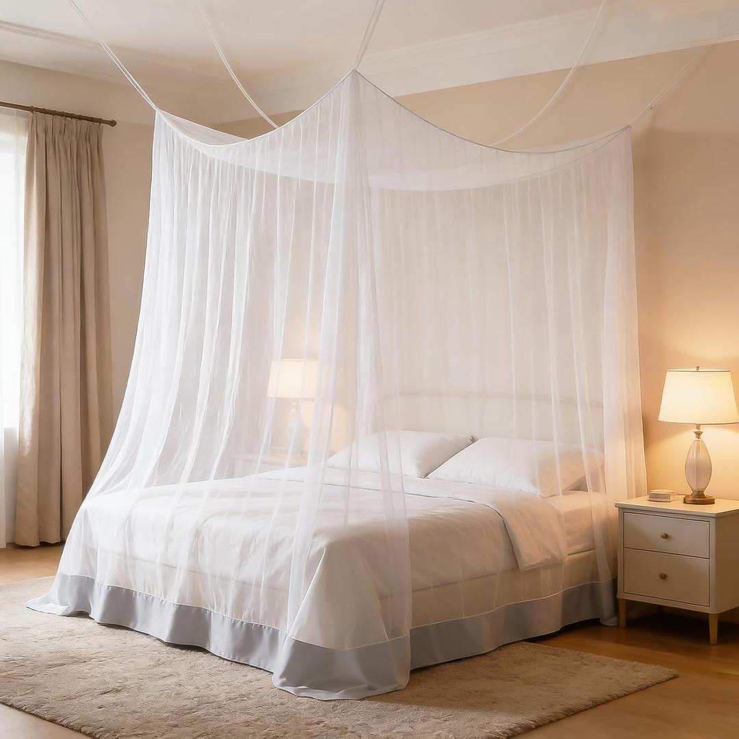 Mosquito Net for Bed, Canopy Bed Curtains for Full Queen Size Bed, Large White Bed Canopy Netting for Bedroom Camping Outdoor Travel, 23.6"W x 102.4"L