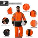 fortresswear Hi Vis Rain Jackets for Men Reflective Waterproof High Visibility Class 3 Safety Rain Suit with Black Bottom, Removable Hood (Small-Medium) 