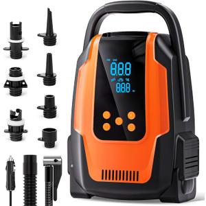 Paddle Board Electric Pump, 50 PSI High Pressure SUP Pump with Auto-Off, 12V DC Paddleboard Pump with Inflation & Deflation, 8 Nozzles Air Pump for Paddle Board, Inflatables, Kayaks, Car Tires