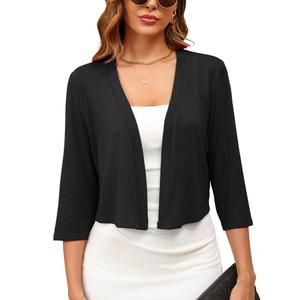 Ylhystrical Women's 3/4 Sleeve Thin Shrugs for Dresses Navy Blue X-Large Open Front Knit Lightweight Coat Cropped Tops Shawls and Wraps Cardigan Dressy Sweater Clothes XL