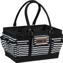 Everything Mary Deluxe Store & Tote Organizer  Black & White Stripe Craft Tote with Handle  Sewing, Scrapbooking & Art Supply Caddy for Creative Project Storage (Large)