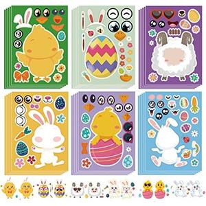 Jremreo 30 Sheets Easter Stickers for Kids, DIY Make Your Own Egg Bunny Stickers, Easter Crafts Party Favor Supplies, Pack 5