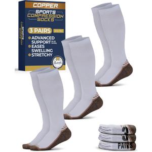 Pembrook 3 Pairs Copper Mens Compression Socks 20-30 mmHg, Running, Hiking, Athletic Cycling, Travel | Circulation Support L