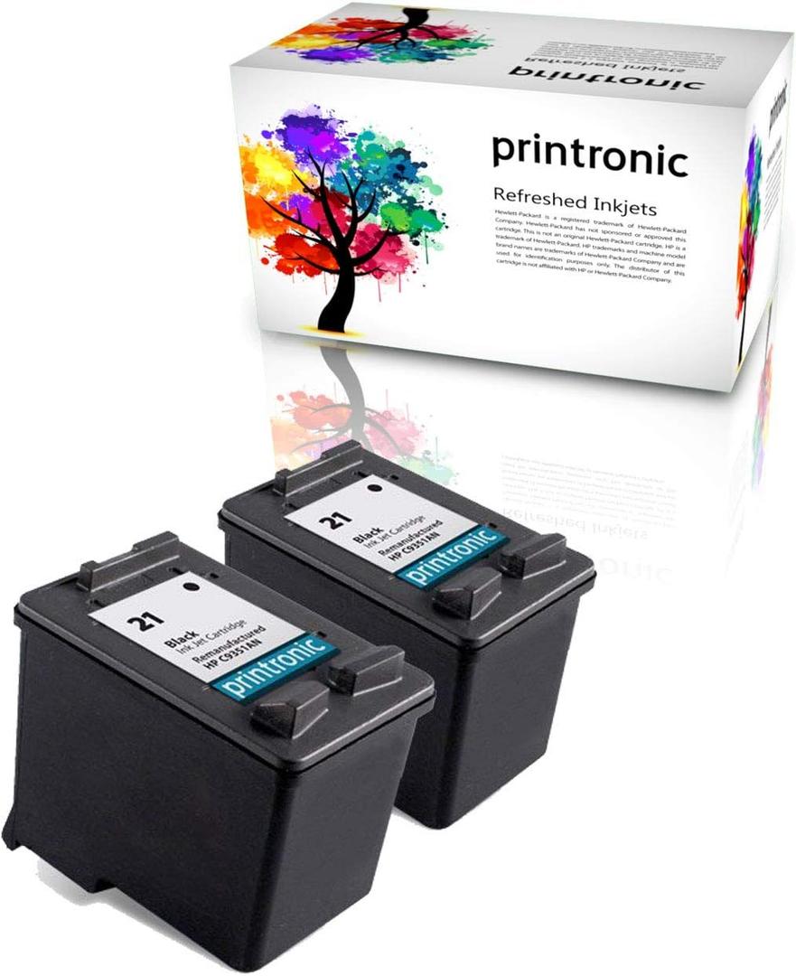 Remanufactured Ink Cartridge Replacement 2 Pack for HP 21 for PSC 1410 Deskjet F380 F2180 F2280 D1460 F4180 (2 Black)