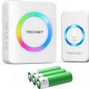 TECKNET Wireless Doorbell, Door Bell 0-120dB, Battery-Powered 1300ft Range, Classroom Doorbells IP66 Waterproof, 60 Chimes & 5 Volume Levels, RGB Light for Home Kids Classroom Hearing Impaired, white