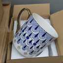 CHOOLD 4pcs British Style Blue Floral Porcelain Coffee Mug with Golden Handle Spoon - 12 oz