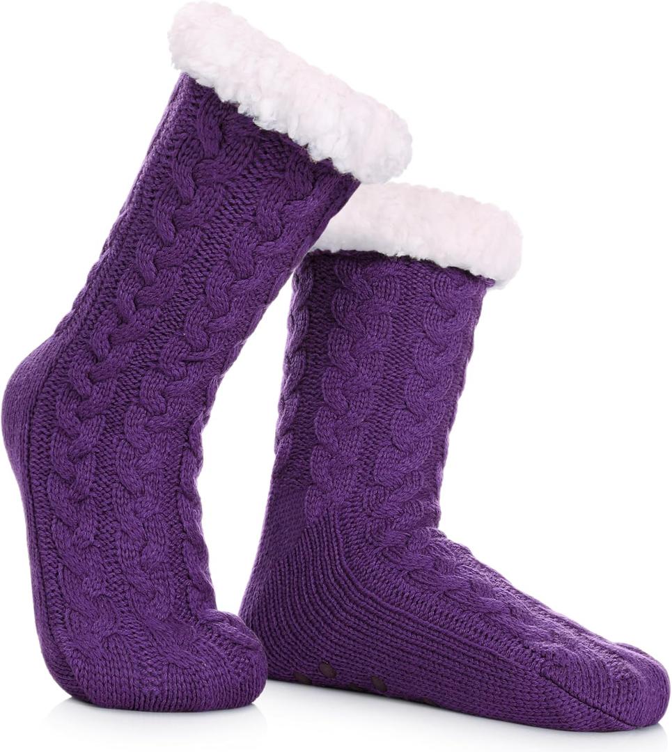 DYW Women Winter Thick Slipper Socks with Grippers Non Slip Warm Fleece Lining Fluffy Fuzzy Socks Christmas Gifts