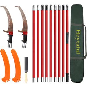 Manual Pole Saw 30 FT Extendable Tree Pruner High Branches Trimming for Pruning Palms and Shrubs with Long Handle (Red)