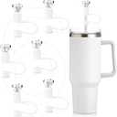 6 Pcs Bling Diamond Straw Topper Gift Compatible with Stanley Cup Accessories 40,30oz Reusable Bling Diamond Straw Cap Cover Charms for Tumbler Suitable for 10mm Pipe Topper Decoration(White)