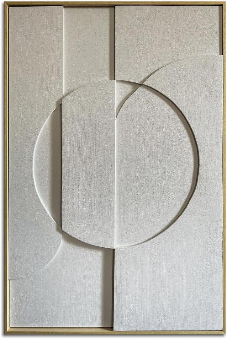 Slyart White Textured Wall Art, Handmade Abstract Plaster Wall Art Framed Artwork, 3D Minimalist White Relief Vertical Painting Slyart White Textured Wall Art, Handmade Abstract Plaster Wall Art Framed Artwork, 3D Minimalist White Relief Vertical Painting