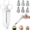 2 x Hendiy Cake Decorating Set, Cupcake Icing Piping Kit, Frosting Piping Injector Kit with 6 Icing Nozzles, Dessert Decorating Gun for DIY Cake Decorator, White