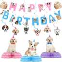16 Pcs Dog Birthday Party Supplies, Dog Party Decorations, Puppy Birthday Party Decorations Includes 1 Dog Happy Birthday Banner, 6 Dog Hanging Cutouts, 6 Hanging Swirl Decorations and 3 Birthday Honeycomb Centerpieces for Dog Themed Birthday Party Supplies