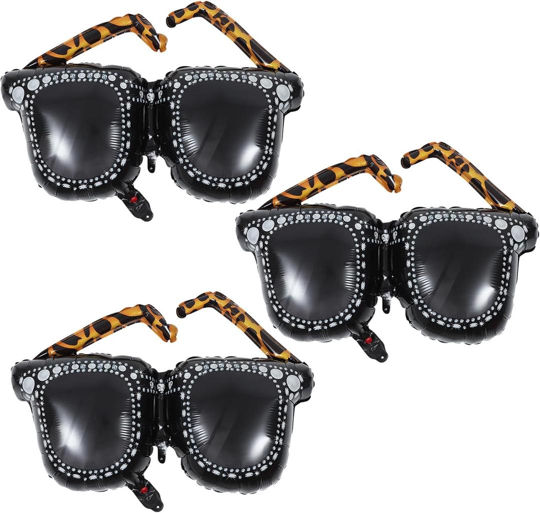 Gadpiparty 3Pcs Large Inflatable Sunglasses Balloons 90S Theme Party Decorations Black Glasses Foil Balloons for Photo Props and Event Supplies