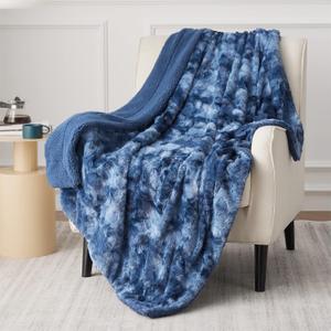 Bedsure Sherpa Fluffy Blanket Twin Size - Fleece Soft and Cozy Throw for Women, Plush & Fuzzy Faux Fur Blanket for Couch, Sofa and Bed, Tie Dye Design, Indigo, 60x80 Inches