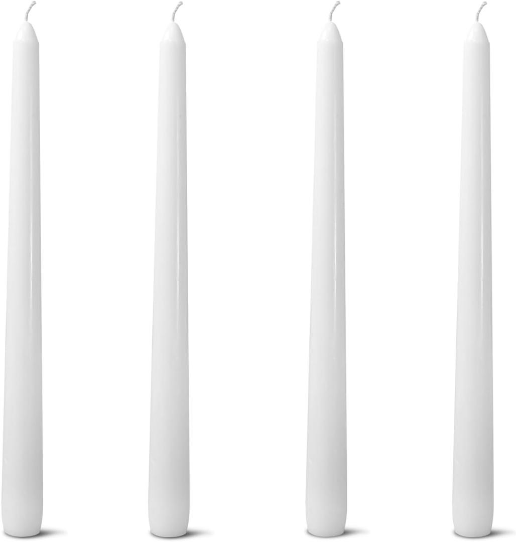 4 Pack White Taper CandlesTaper Candles 10 Inch DriplessUnscented & Smokeless Candlesticks Bulk7-8 Hours Long Burning Tall CandlesIdeal for Christmas Weddings Parties Dinner