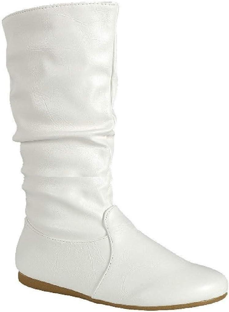 Wells Collection Womens Boots Soft Slouchy Flat Low Heel Mid-Calf Under Knee High (10, White)