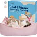 Mora Pets Reversible Cat Bed for Indoor Cats and Small Dogs Washable - Cool & Warm 2-in-1 Anti Anxiety Calming Pet Bed for Summer, Rectangle Puppy Bed with Cute Pink Bow (20x19x6)