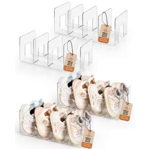 Hpring 4 Pack Upgraded Clear Acrylic Kids Shoe Rack for Toddler & Baby, 4 Sections kids shoe organizer Have Enough Space, Sturdy Shoe Shelf & Multi-Use Desk File Sorter Book Purse Organizer (Clear) 