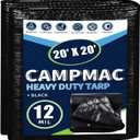 Black Tarps Heavy Duty Waterproof 20x20, 12 Mil Thick, High Durability, Rip and Tear Resistant with Metal Grommets Every 20 Inches