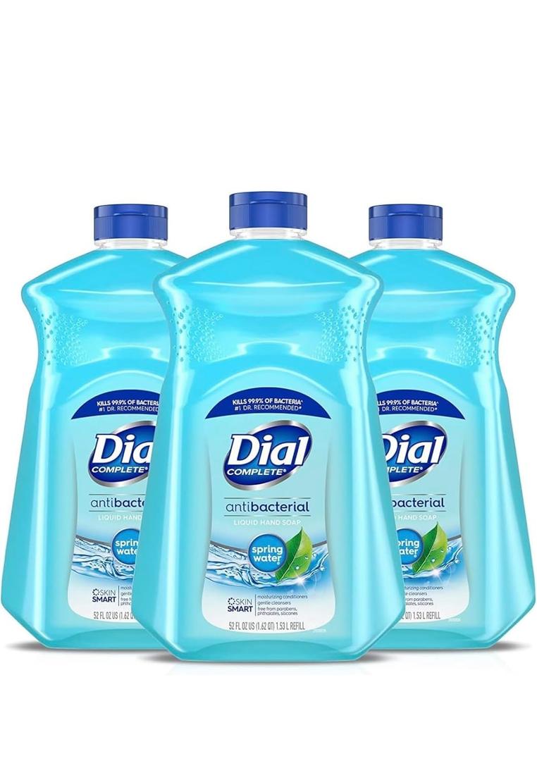 Dial Antibacterial Defense Liquid Hand Soap + Aloe, Spring Water Scent, 52 Fl Oz Hand Soap Refill (Pack of 3), Dermatologist-Tested, Gentle Formula