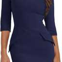 RUMIA Womens Fall Dress Crew Neck 3/4 Sleeve Bodycon Party Club Mini Dresses (Large, Navy)