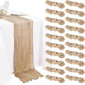 20 Pack Beige Cheesecloth Table Runner 10FT Boho Gauze Fabric Cheese Cloth Table Runners for Wedding ,Party,Baby Shower, Bridal Party, Rustic Farmhouse and Table Decorations