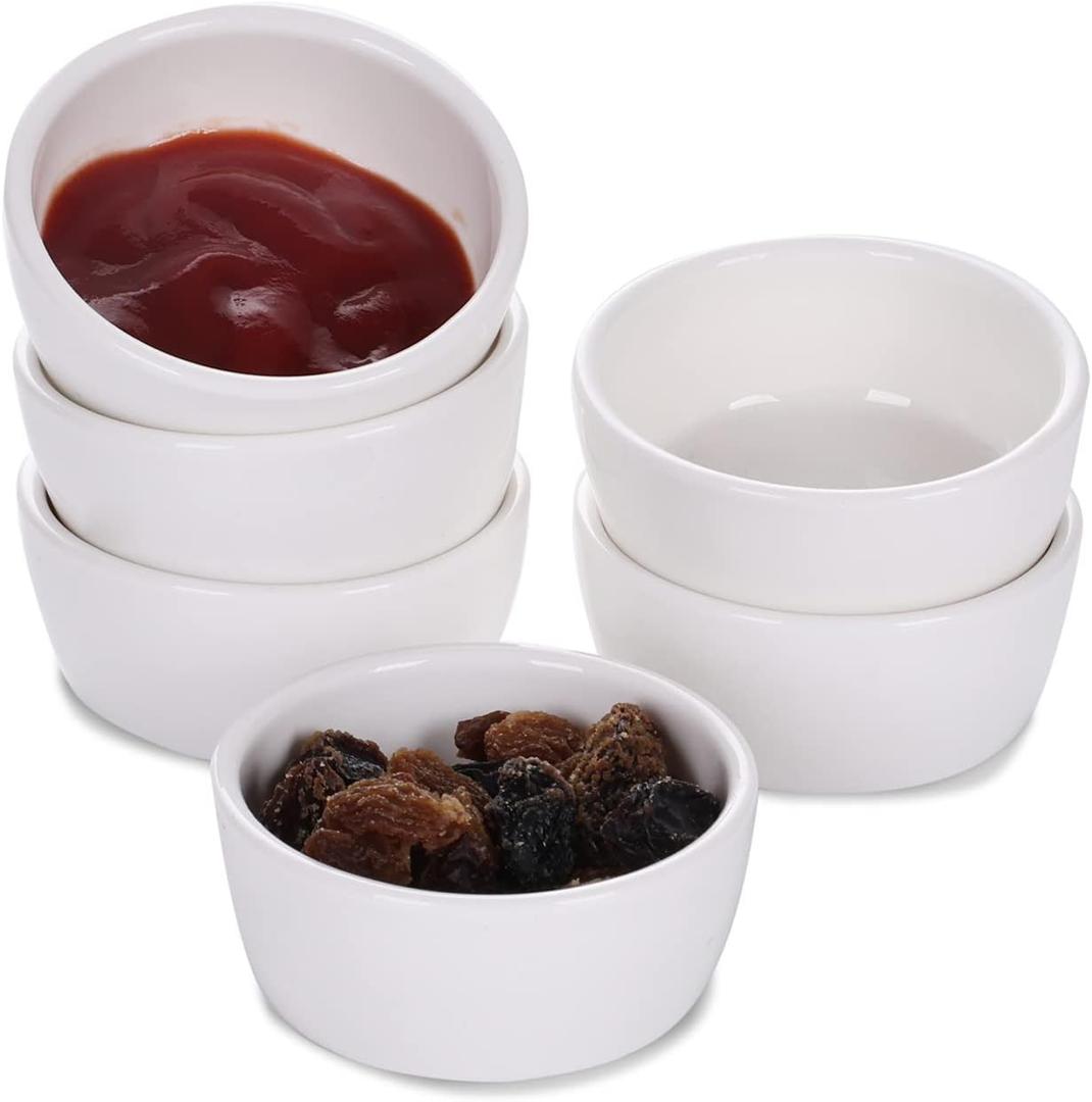 HAOTOP Mini Porcelain Ramekins 1.5 oz Set of 6, Small Ceramics Souffle Dish 45ml White