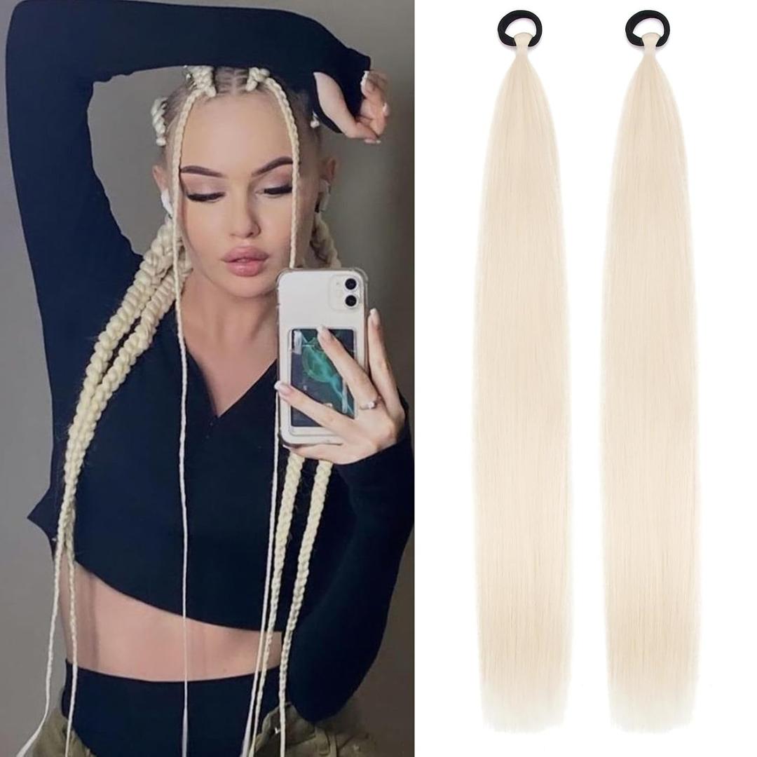 Braid Ponytail Extension 26Inch Blonde Ponytail Extension 2Pack Long Ponytail Extensions Elastic Tie Straight Sleek Wrap Around(Blonde, 26inch)