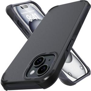 TEAM LUXURY Case for iPhone 15, 6.1 Inch [Military-Grade Drop Protection] Shockproof Rugged Protective Phone Cover, Non-Slip Grip - Wireless Charging Compatible - (Black)