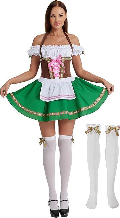 Maxim Party Supplies Women's Oktoberfest Outfit - Bavarian Maid Dress with Stockings & Bows - Dirndl Style German Dress Size XL