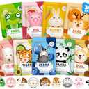 KONEUK 36 Pack Cute Animal Kids Face Mask, Sheet Collagen Moisturizing Face Mask for Girls Teens, Mothers Day Gifts for Mom, Bulk Spa Party Gifts and Birthday Gifts