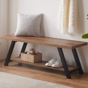 LVB Industrial Entryway Bench, Wood and Metal Storage Bench for Living Dining Room, Farmhouse Indoor Entry Way Shoe Benches Seat, Rustic Oak, 47 Inch Long, 47W x 14.17D x 18.11H Inch