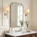 ANDY STAR 24”x36” Brushed Nickel Scalloped Wall Mirror, Transitional Rectangular Silver Bathroom Mirror for Vanity, Solid Stainless Steel 1-Inch Deep Frame for Double Vanity & Entryway