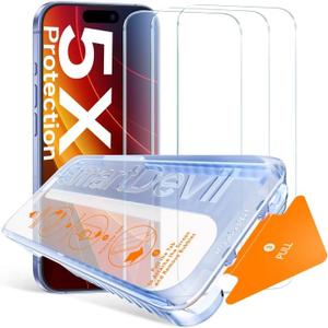 SMARTDEVIL for iPhone 16 Screen Protector (3 Pack), 9H Hardness Military Grade Shatterproof, HD Clear Tempered Glass with Auto Dust-Elimination, Bubble Free, Easy Installation, Case Friendly 6.1''