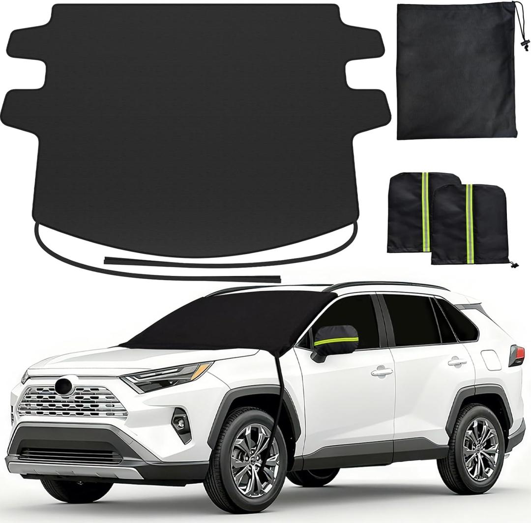 REEVAA Upgraded Car Windshield Cover for Ice & Snow [All-Weather Protection] Magnetic Fit Weatherproof Frost Cover, Car Winter Accessories, Fit for SUVs, Trucks, Cars - Medium