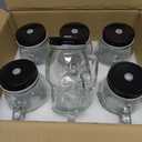 TOPZEA 6 Pack Skull Mason Jars with Handle, 16 Oz Glass Beer Mugs Gothic Wide Mouth Tumbler Cup with Straws and Lids, Novelty Pub Bar Mug Halloween Drinking Glasses for Beverage, Liquor, Mix Cocktail