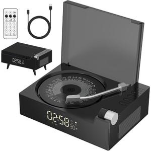 CD Player Portable with Bluetooth, Rechargeable CD Players Retro Suitcase CD Music Player with HiFi Speakers Desktop CD Player for Home Car Study Travel (Black)