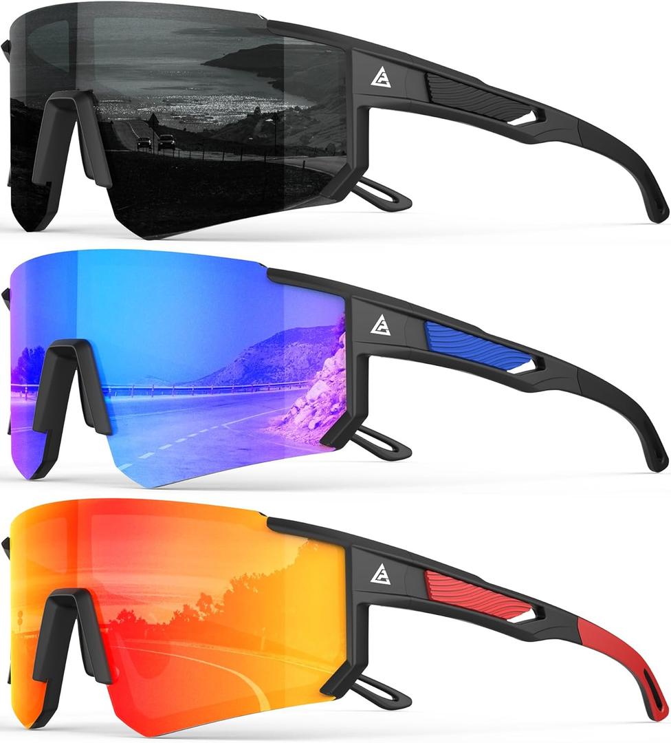 Polarized Sports Sunglasses for Men, UV400 Protection Mens Sunglasses Wrap Around Sun Glasses for Cycling Running (Grey/Drak Blue/Red) Polarized Sports Sunglasses for Men, UV400 Protection Mens Sunglasses Wrap Around Sun Glasses for Cycling Running (Grey/Drak Blue/Red)