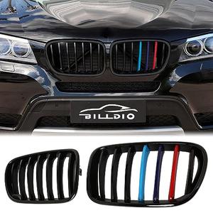 BILLDIO F25 Grille - Color Front Kidney Single Slat Grill For F25 X3 2011 2012 2013 ABS Gloss Black（2 pcs）