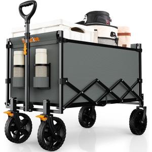 Navatiee 140L Wagon Cart Foldable, Large Capacity Collapsible Wagon with Smallest Folding Design, Utility Grocery Cart for Camping Shopping Sports, Gray