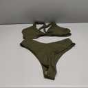 geluboao Bikini Set for Women Solid V Neck Knot Front Push Up High Leg Thong Two Piece Swimsuit (X-Large, Army Green)