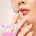 2 x Polka Dot Press on Nails Medium Almond Fake Nails French Tip False Nails 3D Flower Nails Press Ons Glossy Full Cover Stick on Nail with Rhinestones Design Colorful Glue on Nail for Women 24Pcs