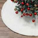 72 Inch Christmas Tree Skirt with Stripe Textured Pattern Faux Fur White Christmas Tree Skirt Soft Beige Boho Xmas Trees Decorations Luxury Faux Fur Xmas Decorations for Party Home Decor