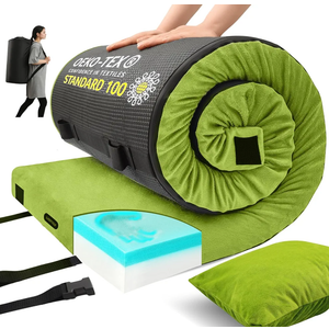 Memory Foam Camping Mattress pad, Comfortable Thick Floor Sleeping Mat for Adults with Waterproof and Non-Slip Bottom, Portable Roll Up Mattress for Sleepover Guest,Cot Mad for Car Camping