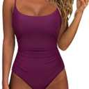 SUUKSESS Women One Piece Tummy Control Swimsuit Crisscross Backless Bathing Suit (Medium, Deep Purple)