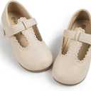 Meckior Toddler Little Girl Mary Jane Dress Shoes Ballet Flats for Girl Party School Shoes Bowknot Princess Shoes (8.5 Toddler, B05/Beige)