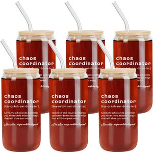 6 Pieces Chaos Coordinator Gifts For Women,16oz Chaos Coordinator Glass Cup Employee Appreciation Week Gifts Drinking Glasses Tumbler Gifts Thank You Gift for Coworker, Teacher, Boss,Best Friend