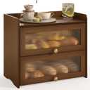 JANSNIMEN Large Bread Box for Kitchen Countertop Wooden Double Layer Breadbox Organizer with Window Vintage Farmhouse Bread Storage Container for Homemade Bread (Brown)